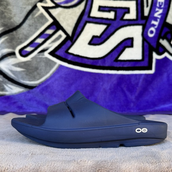Size M8/W10 - Oofos Recovery Sandals Slides Blue Comfort - Picture 1 of 8